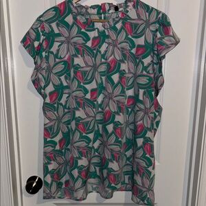 Vibrant Floral Women's Blouse in Pink and Green